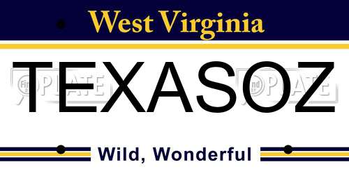 TEXASOZ West Virginia License Plate