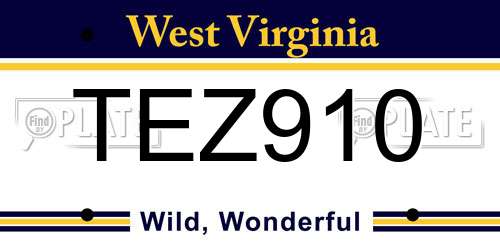 TEZ910 West Virginia License Plate