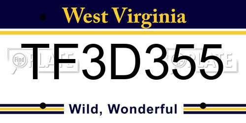 TF3D355 West Virginia License Plate
