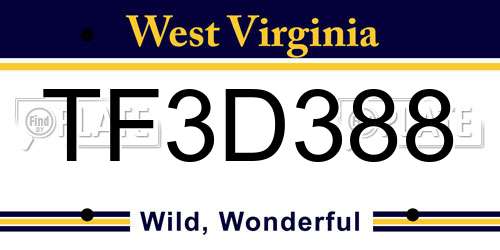 TF3D388 West Virginia License Plate