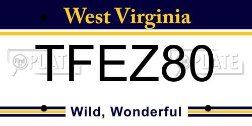 TFEZ80 West Virginia License Plate