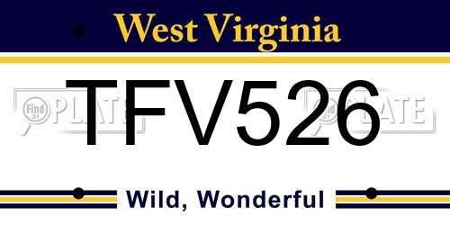TFV526 West Virginia License Plate