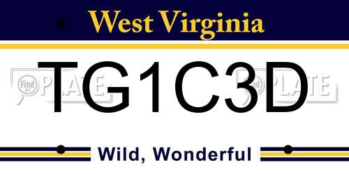 TG1C3D West Virginia License Plate