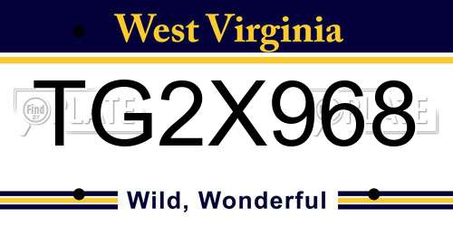TG2X968 West Virginia License Plate