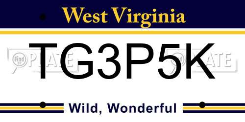 TG3P5K West Virginia License Plate