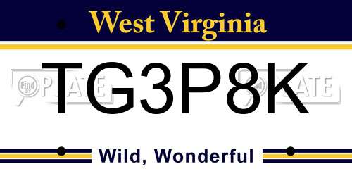 TG3P8K West Virginia License Plate