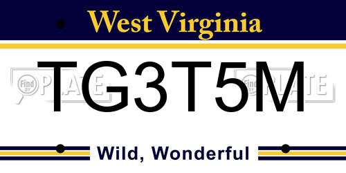 TG3T5M West Virginia License Plate