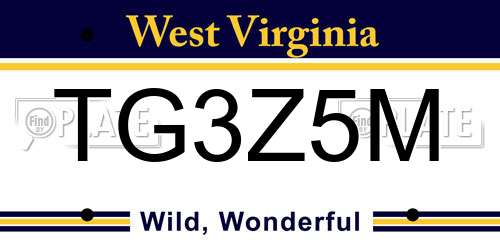 TG3Z5M West Virginia License Plate