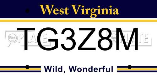TG3Z8M West Virginia License Plate