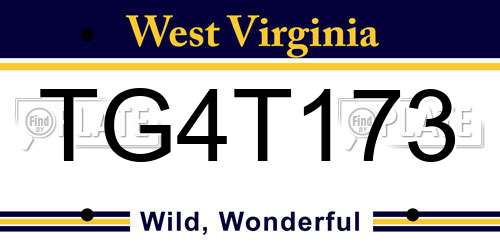 TG4T173 West Virginia License Plate