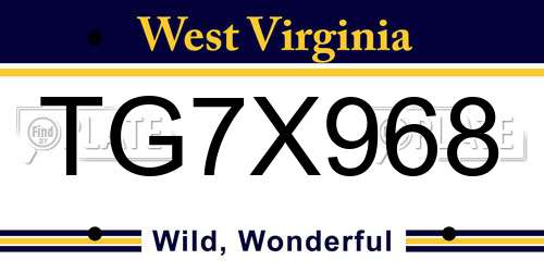 TG7X968 West Virginia License Plate
