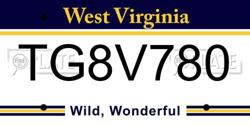 TG8V780 West Virginia License Plate