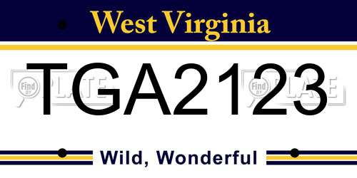 TGA2123 West Virginia License Plate