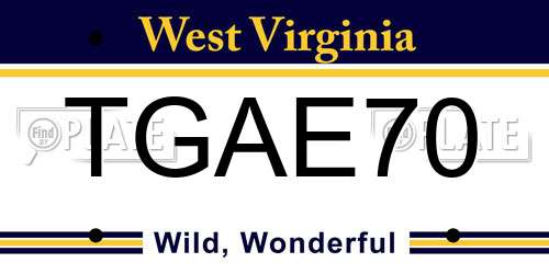 TGAE70 West Virginia License Plate