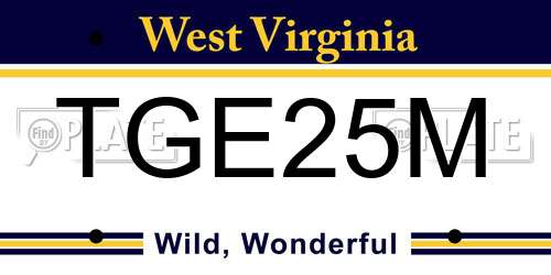 TGE25M West Virginia License Plate