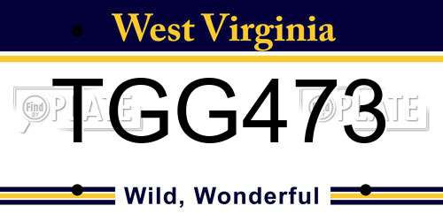 TGG473 West Virginia License Plate