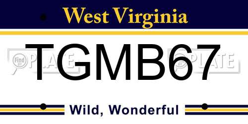 TGMB67 West Virginia License Plate