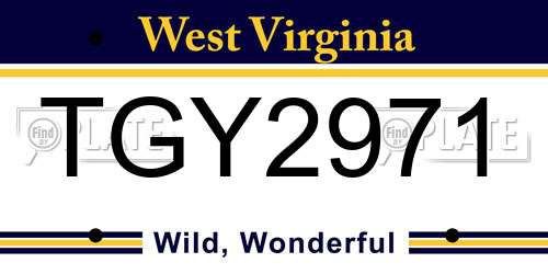 TGY2971 West Virginia License Plate