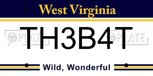 TH3B4T West Virginia License Plate