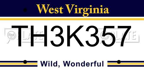 TH3K357 West Virginia License Plate