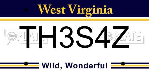 TH3S4Z West Virginia License Plate
