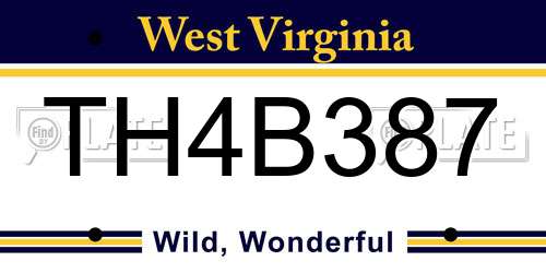 TH4B387 West Virginia License Plate