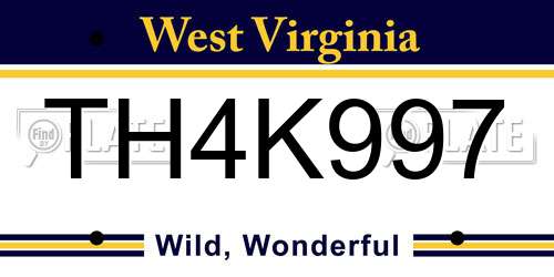 TH4K997 West Virginia License Plate
