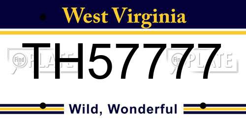 TH57777 West Virginia License Plate