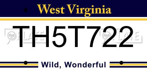 TH5T722 West Virginia License Plate