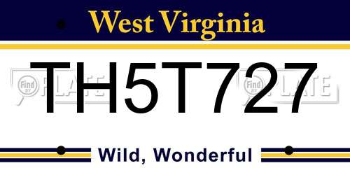 TH5T727 West Virginia License Plate