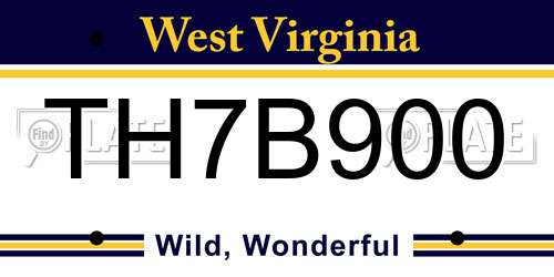 TH7B900 West Virginia License Plate
