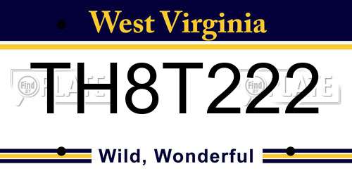 TH8T222 West Virginia License Plate