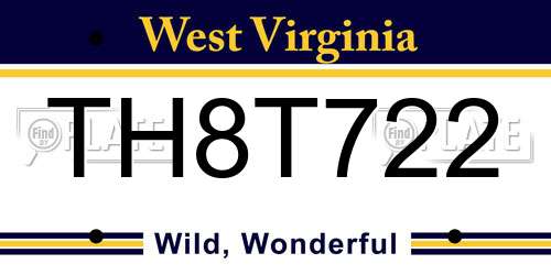 TH8T722 West Virginia License Plate