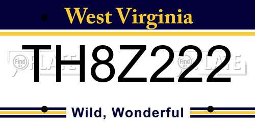TH8Z222 West Virginia License Plate