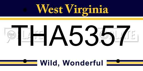 THA5357 West Virginia License Plate