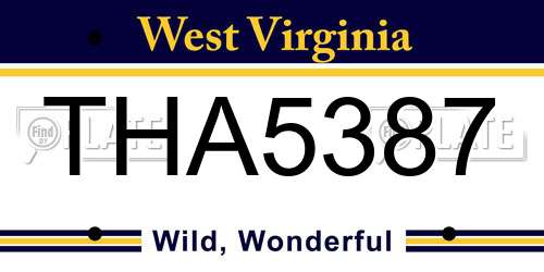 THA5387 West Virginia License Plate