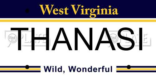 THANASI West Virginia License Plate