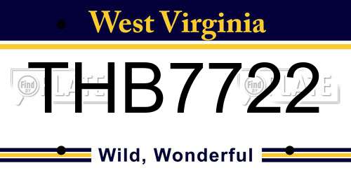 THB7722 West Virginia License Plate