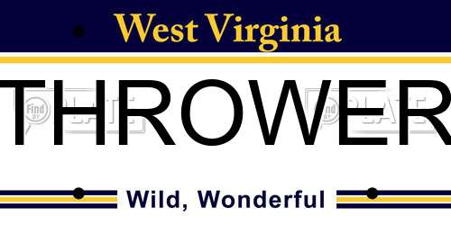 THROWER West Virginia License Plate