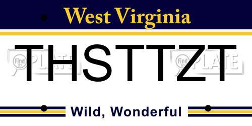 THSTTZT West Virginia License Plate