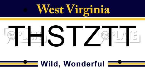 THSTZTT West Virginia License Plate