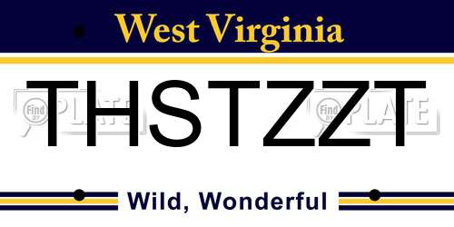 THSTZZT West Virginia License Plate