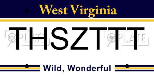 THSZTTT West Virginia License Plate