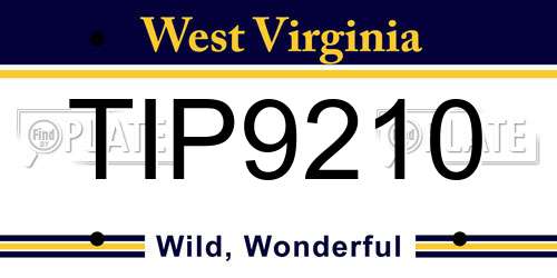 TIP9210 West Virginia License Plate