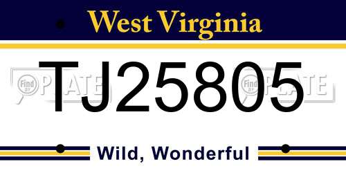TJ25805 West Virginia License Plate