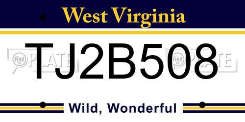 TJ2B508 West Virginia License Plate