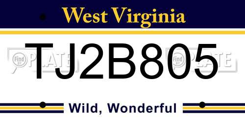 TJ2B805 West Virginia License Plate