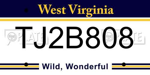 TJ2B808 West Virginia License Plate