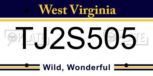 TJ2S505 West Virginia License Plate