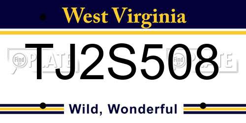 TJ2S508 West Virginia License Plate